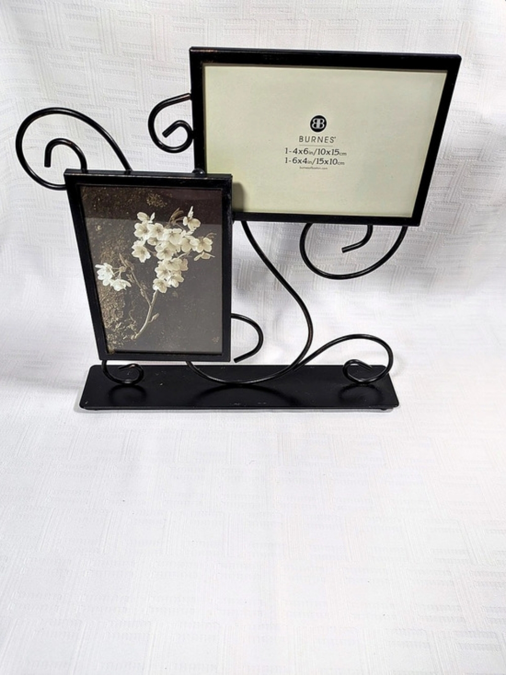Burnes of Boston Black Metal Scrollwork Double Picture Frame Display